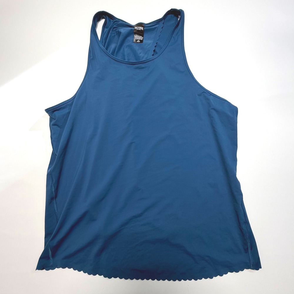Victoria Sport Racerback Tank Blue Scalloped Hem Athletic Womens L‎